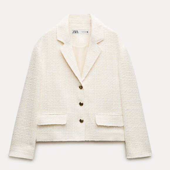 NWT ZARA Mettallic Boxy Textured Oversized Blazer White Bloggers Face - Picture 5 of 11